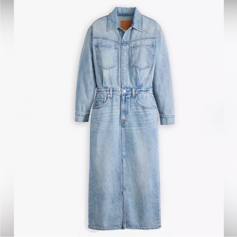 Western denim midi shirt dress